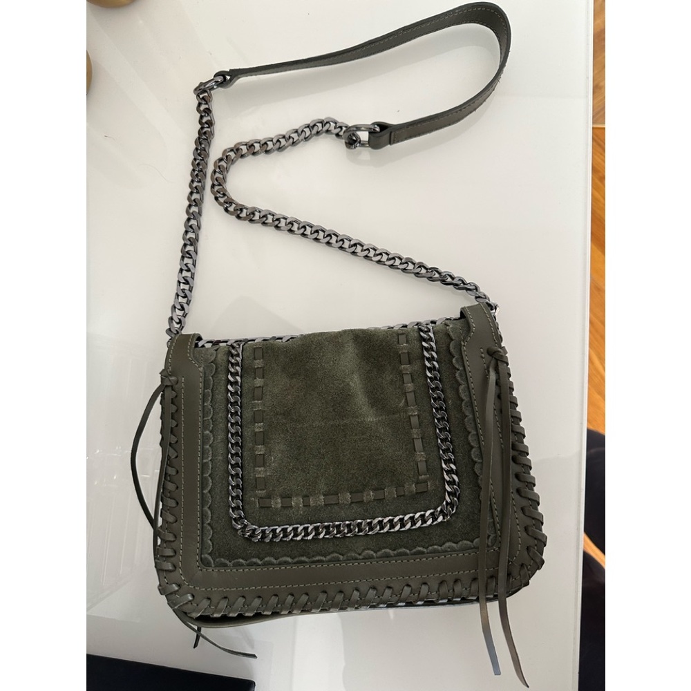 Zara army green crossbody chain bag (faux leather and suede)